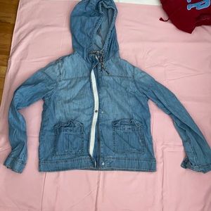 Garage light denim jacket with zipper and hood, M